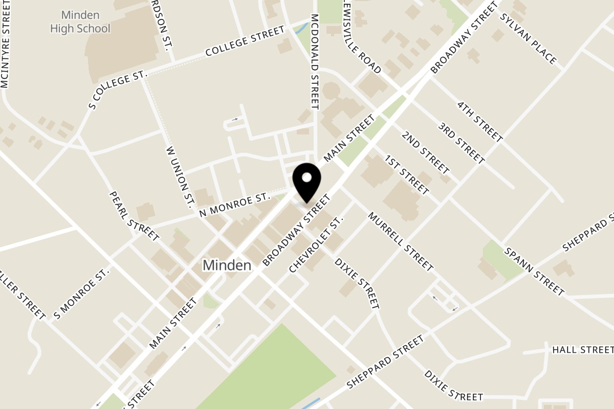 Map showing the location of Geaux Fresh | Minden restaurants on 801 Broadway St in Minden